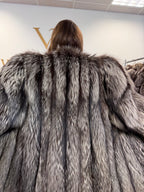 Silver Fox Fur Coat, XL, Collarless, Rare Style