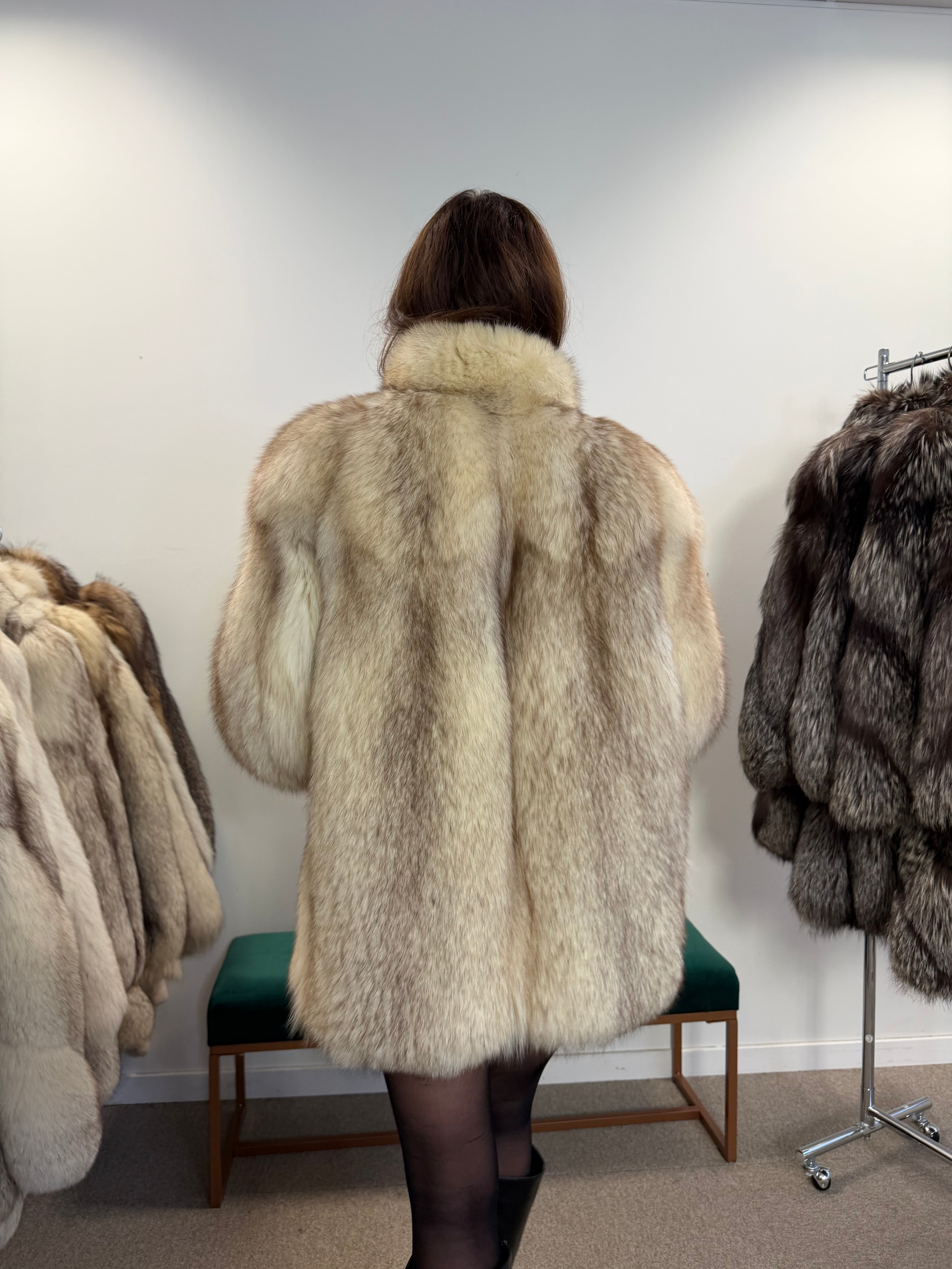 White Nordic Fox Real Fur Jacket, Size M