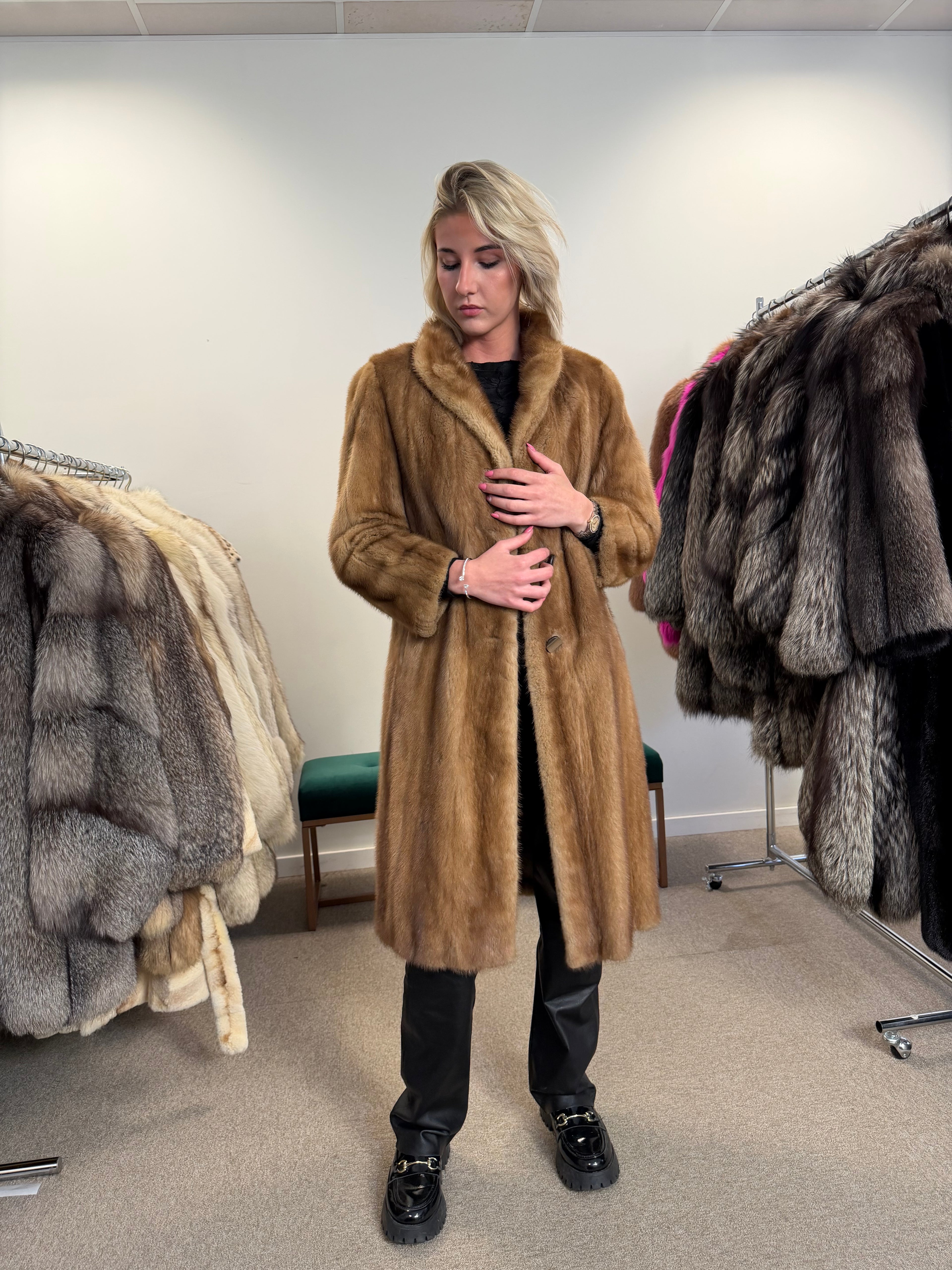 Mink Fur Coat, Pastel, Size S