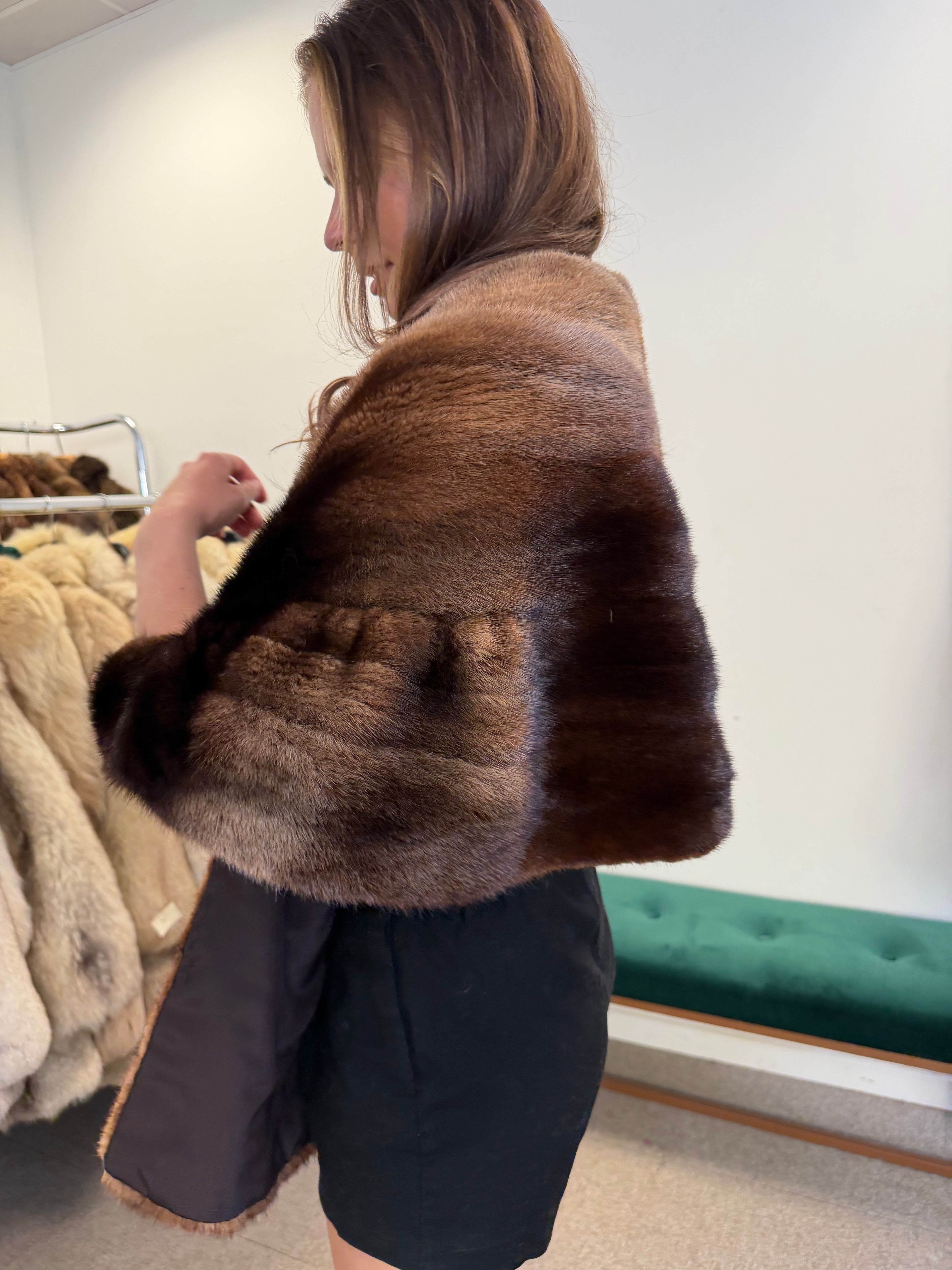 Mink Fur Stole, Whiskey, Luxury 170 cm