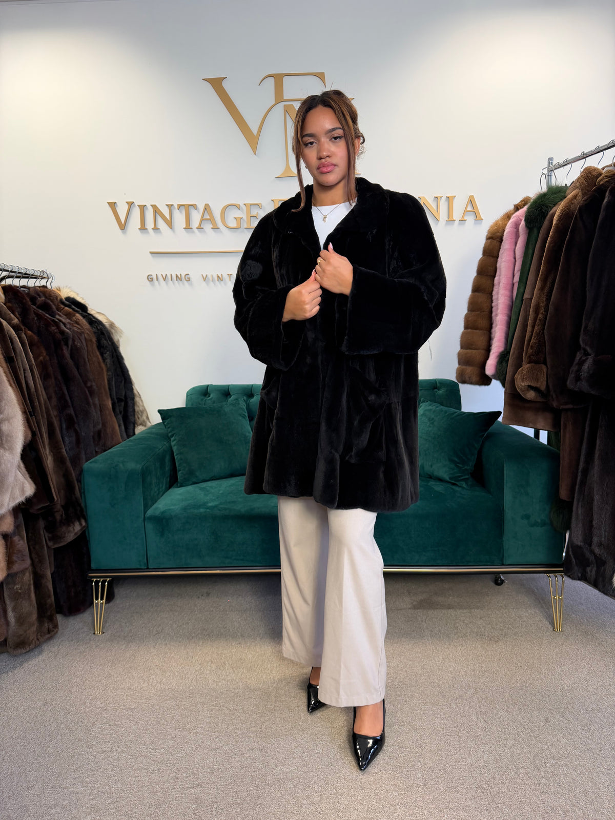 Black Sheared Mink Fur Coat, Swinger, Fits up to 4XL