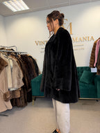 Black Sheared Mink Fur Coat, Swinger, Fits up to 4XL
