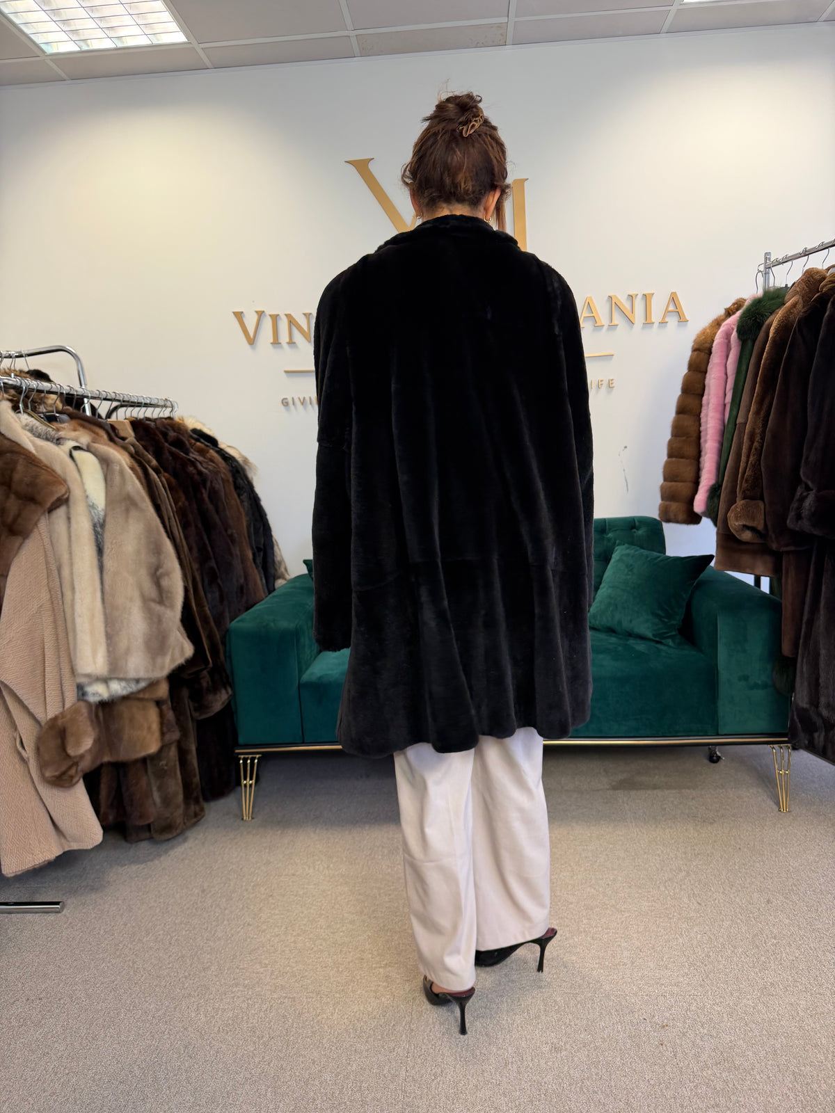 Black Sheared Mink Fur Coat, Swinger, Fits up to 4XL