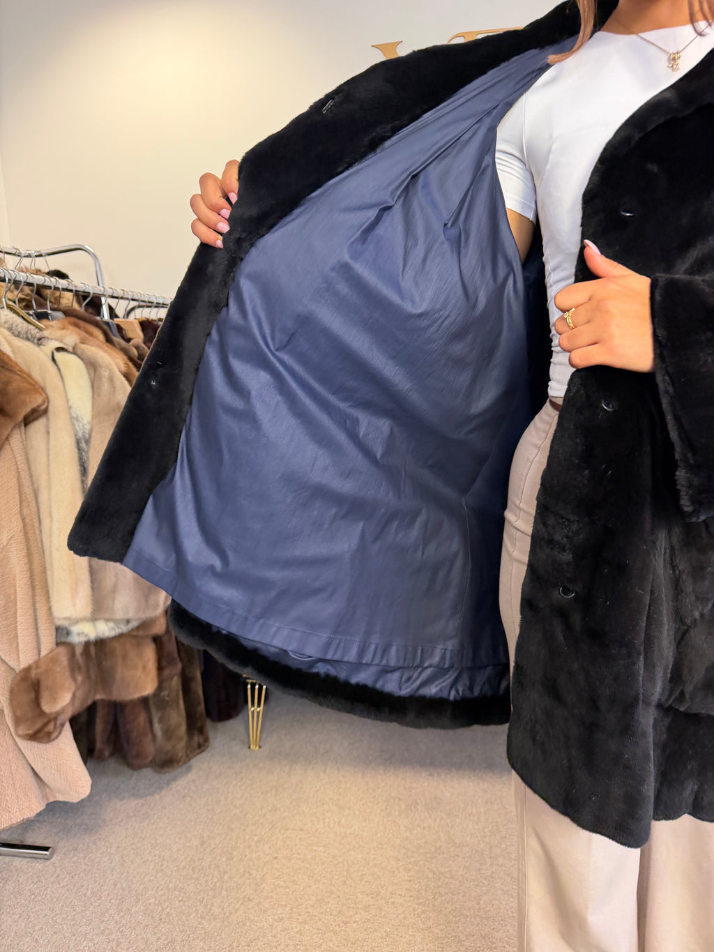 Black Sheared Mink Fur Coat, Swinger, Fits up to 4XL