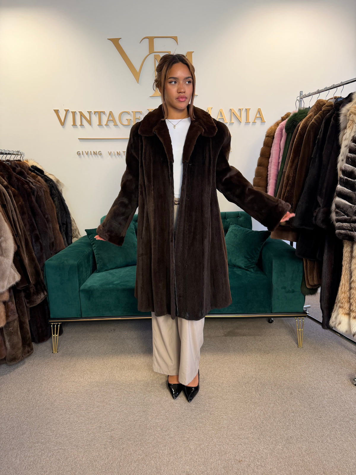 Dark Brown Sheared Mink Fur Coat, Luxury, Fits up to 4XL