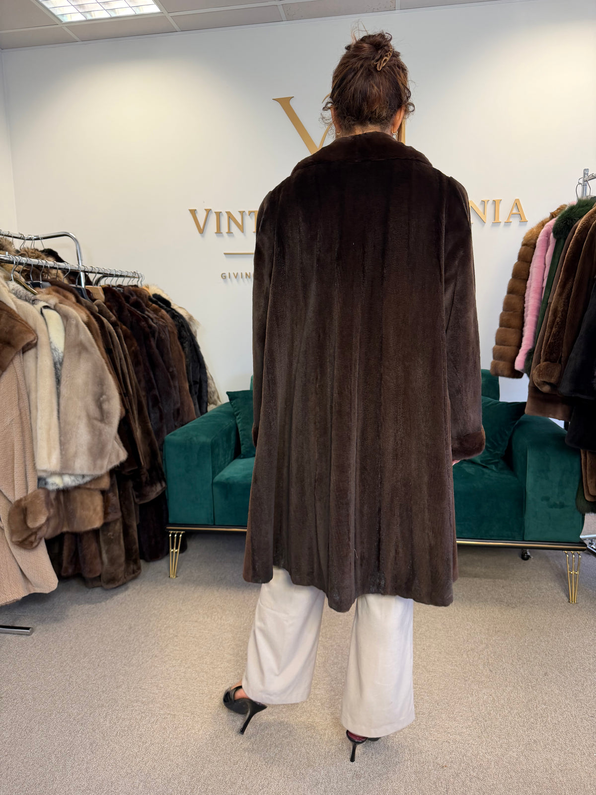Dark Brown Sheared Mink Fur Coat, Luxury, Fits up to 4XL