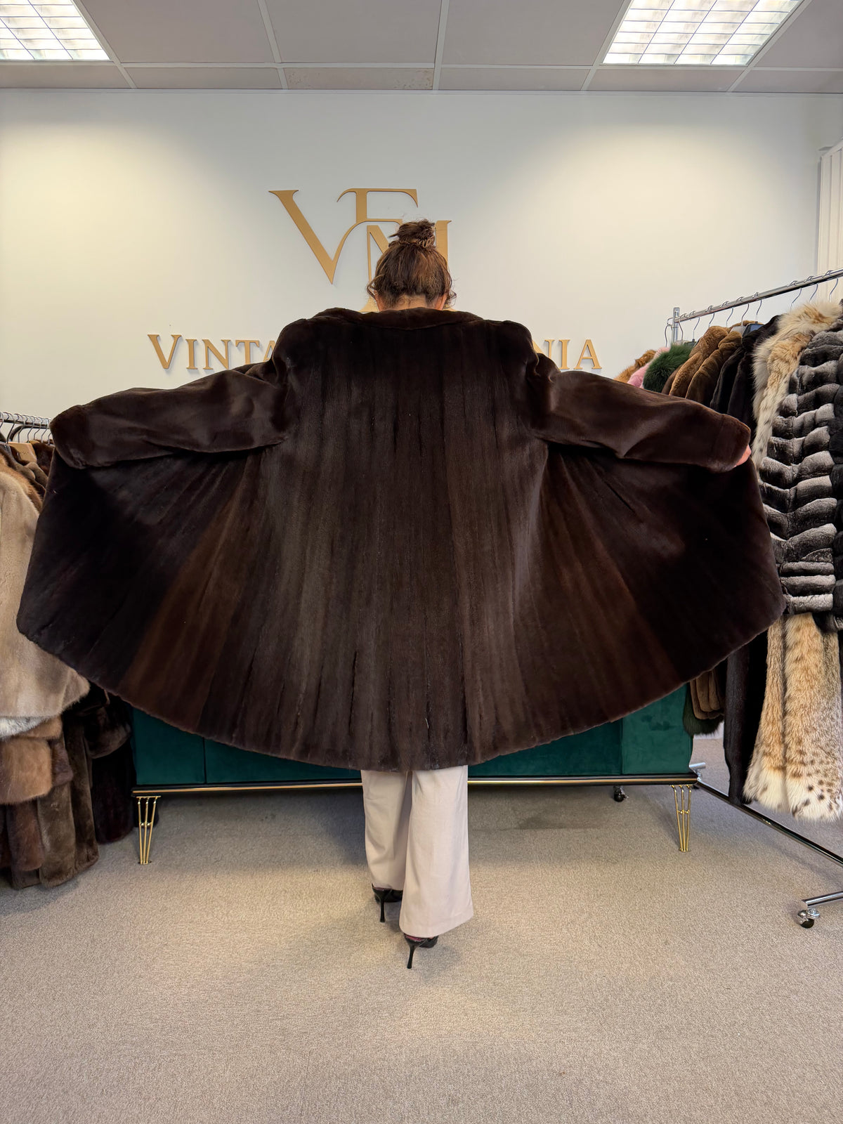 Dark Brown Sheared Mink Fur Coat, Luxury, Fits up to 4XL