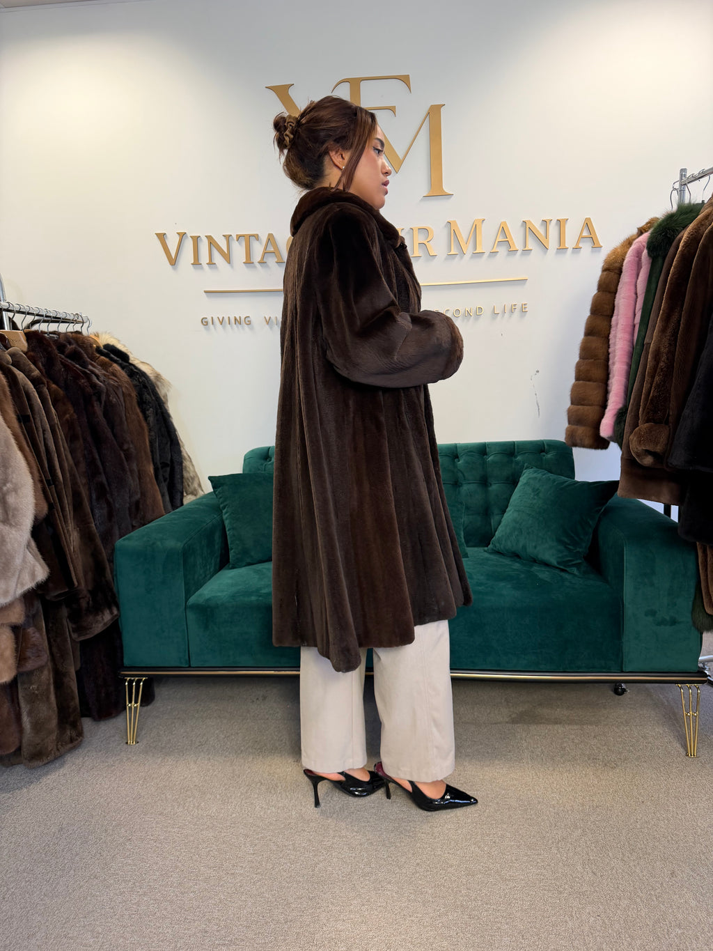 Dark Brown Sheared Mink Fur Coat, Luxury, Fits up to 4XL