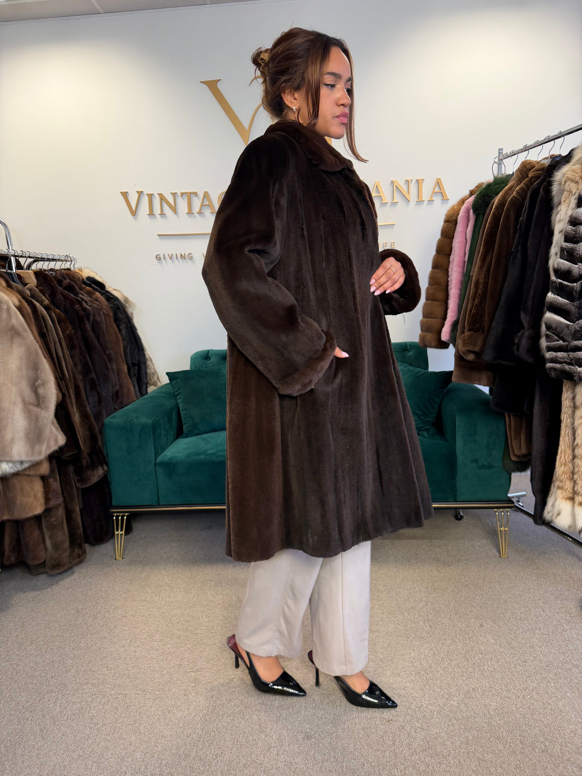 Dark Brown Sheared Mink Fur Coat, Luxury, Fits up to 4XL