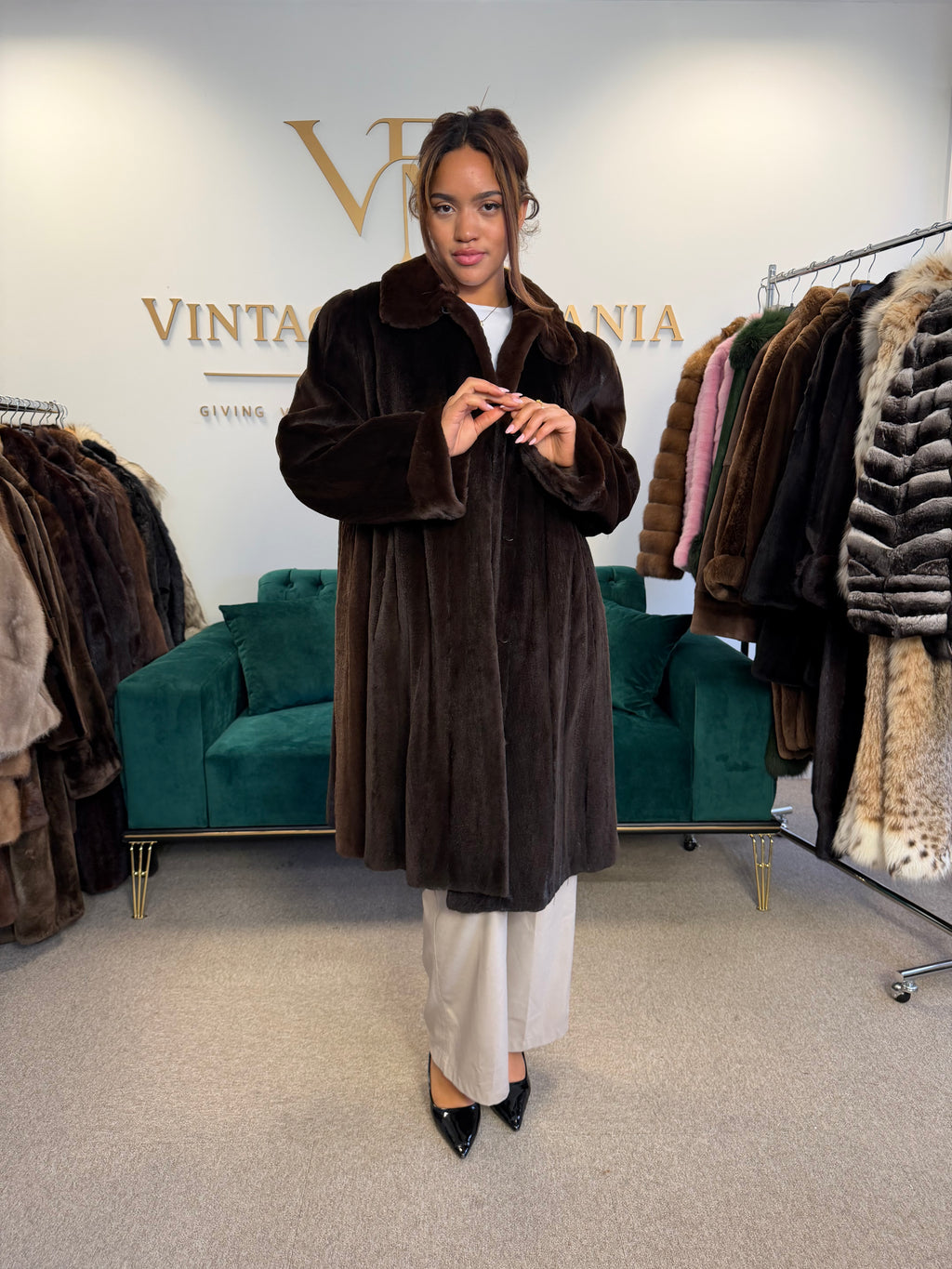 Dark Brown Sheared Mink Fur Coat, Luxury, Fits up to 4XL