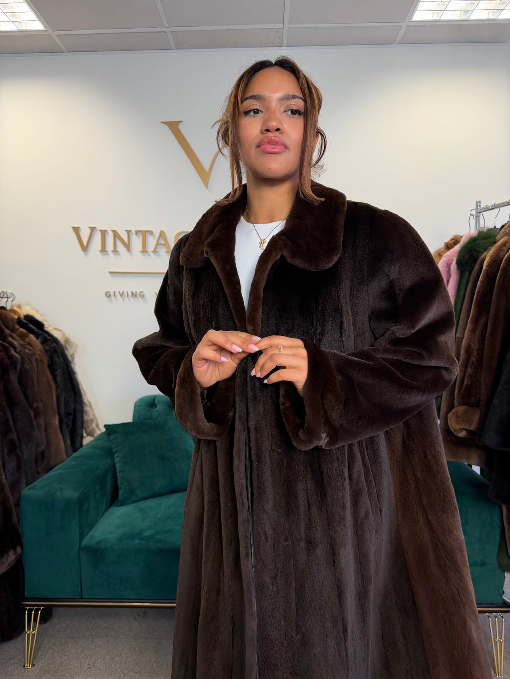 Dark Brown Sheared Mink Fur Coat, Luxury, Fits up to 4XL