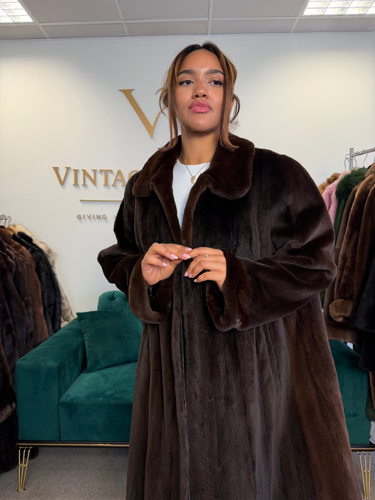 Dark Brown Sheared Mink Fur Coat, Luxury, Fits up to 4XL
