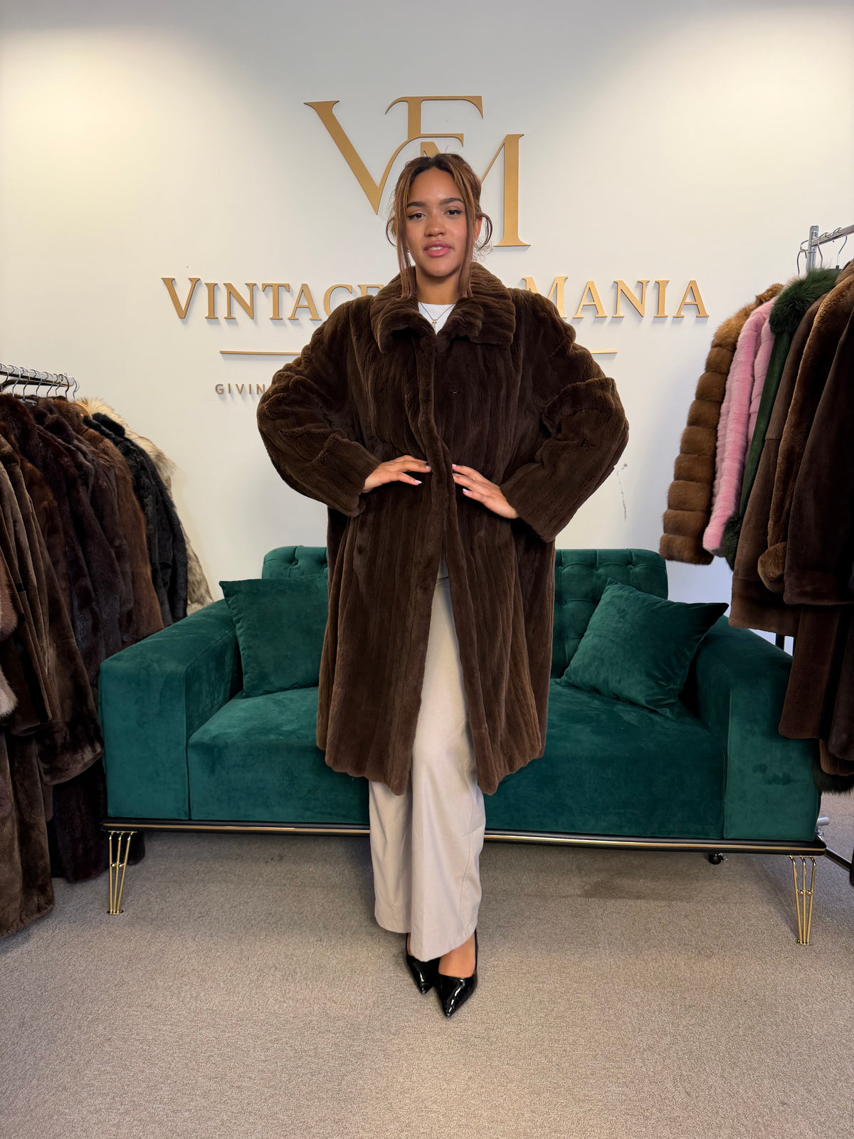 Dark Brown Sheared Mink Fur Coat, XXL, Luxury