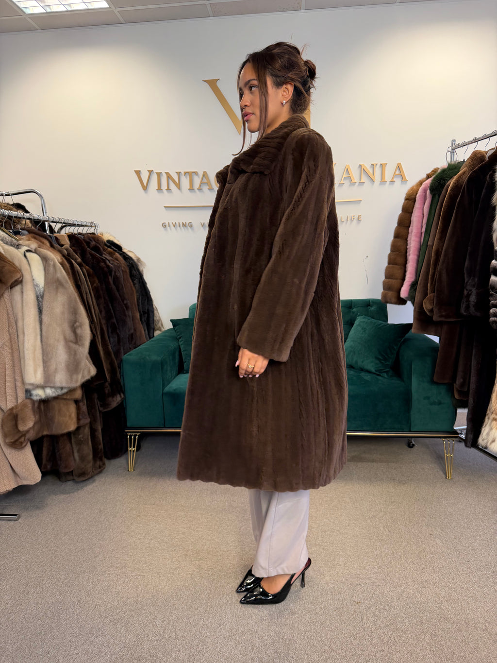 Dark Brown Sheared Mink Fur Coat, XXL, Luxury