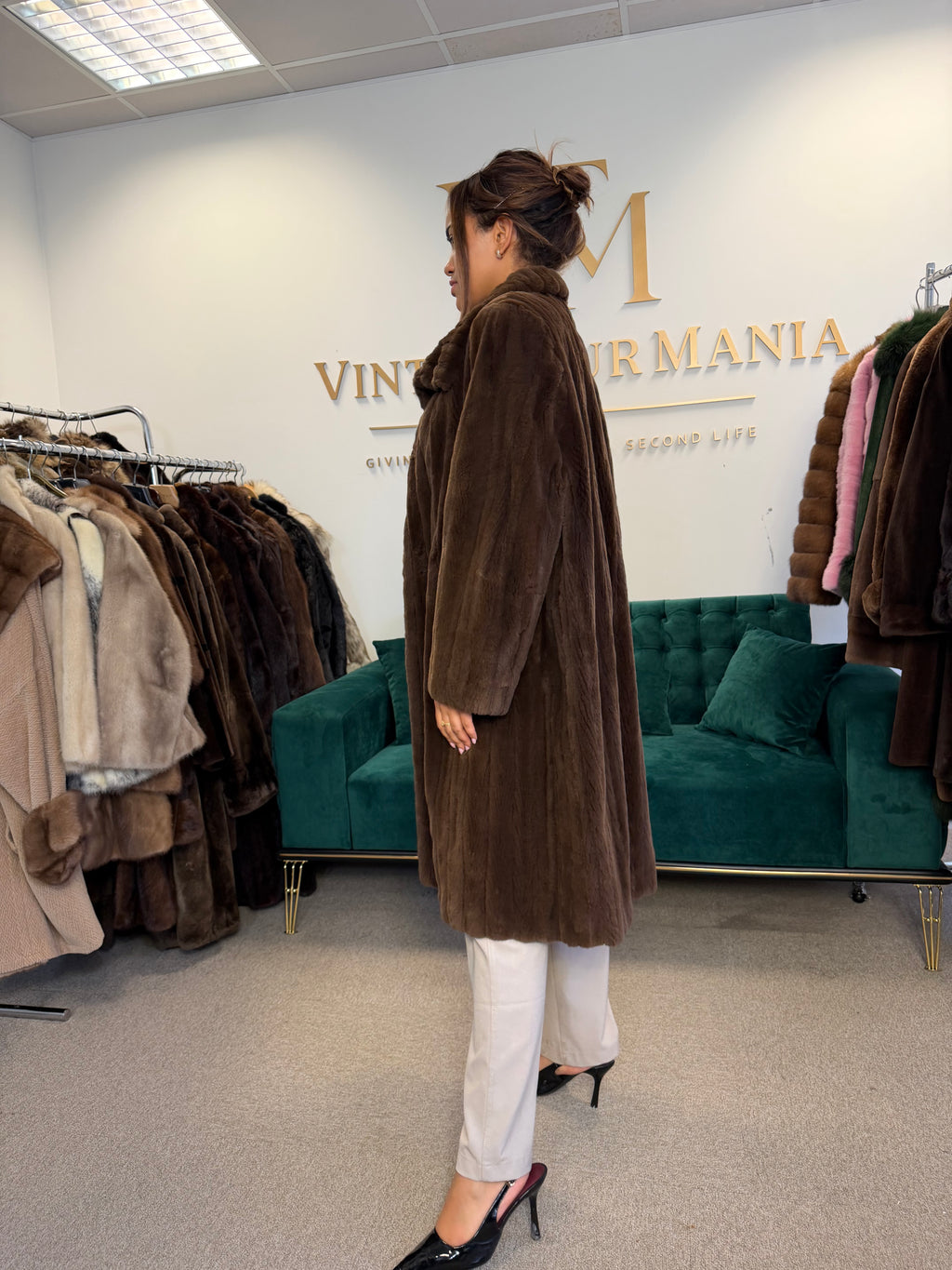 Dark Brown Sheared Mink Fur Coat, XXL, Luxury