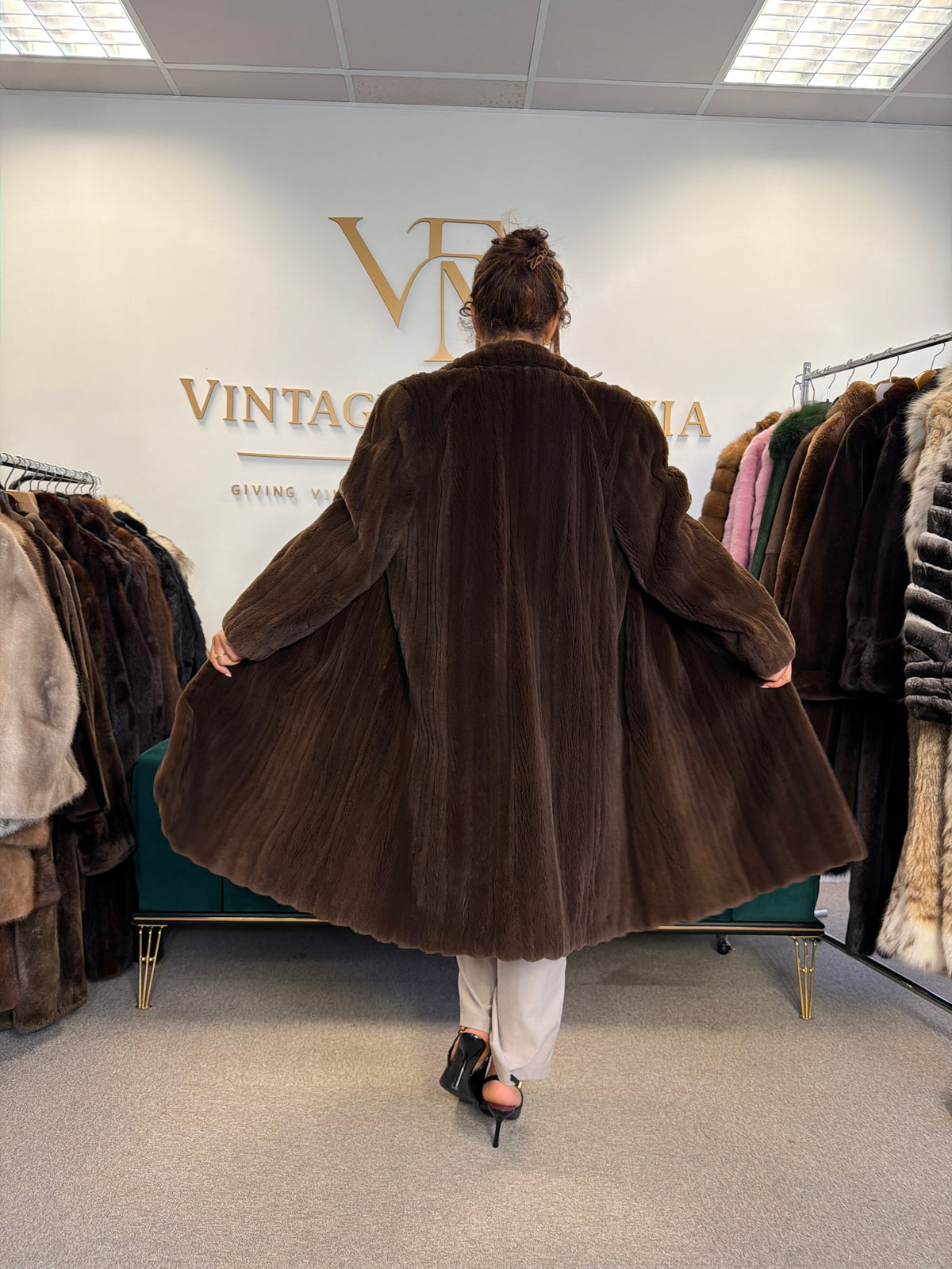 Dark Brown Sheared Mink Fur Coat, XXL, Luxury