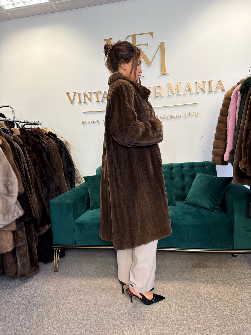 Dark Brown Sheared Mink Fur Coat, XXL, Luxury