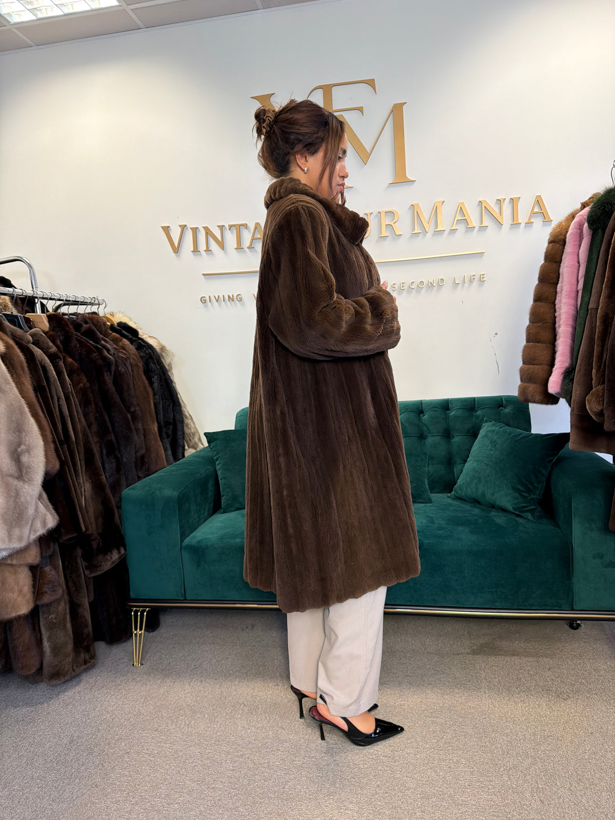 Dark Brown Sheared Mink Fur Coat, XXL, Luxury