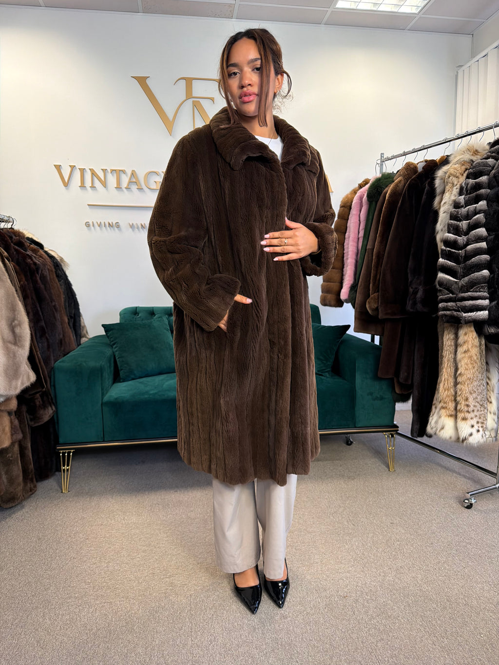 Dark Brown Sheared Mink Fur Coat, XXL, Luxury