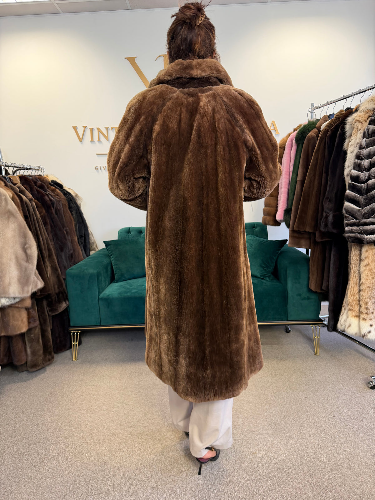 Brown Sheared Beaver Fur Coat, XL, Thick & Warm