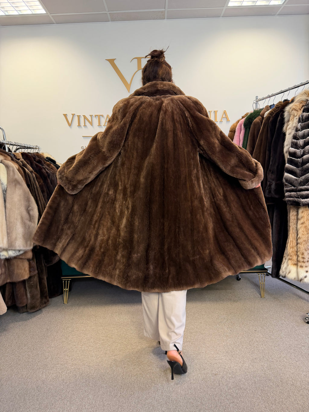 Brown Sheared Beaver Fur Coat, XL, Thick & Warm