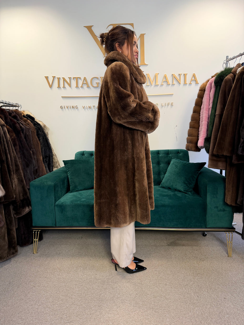 Brown Sheared Beaver Fur Coat, XL, Thick & Warm