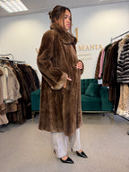 Brown Sheared Beaver Fur Coat, XL, Thick & Warm
