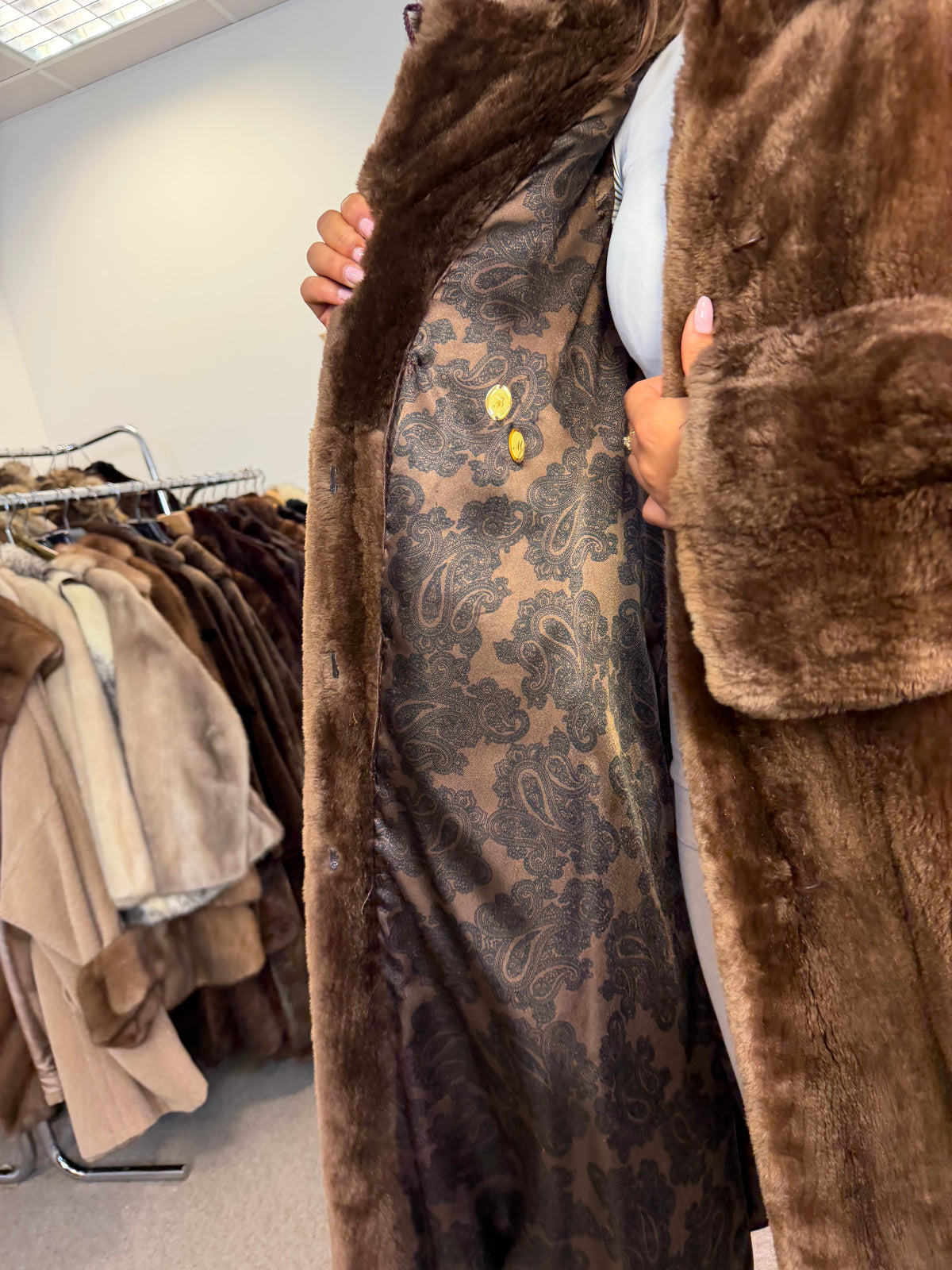 Brown Sheared Beaver Fur Coat, XL, Thick & Warm