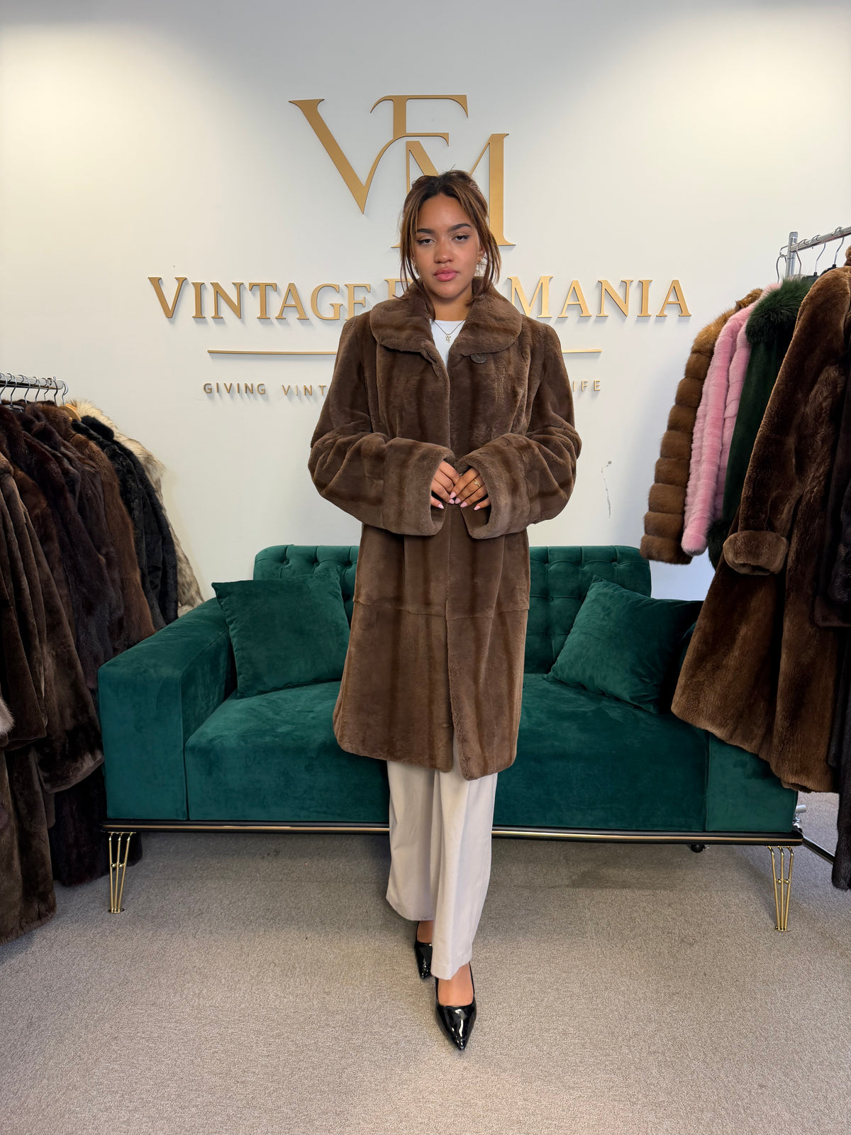 Brown Sheared Mink Fur Coat, XL, WIEN, Luxury