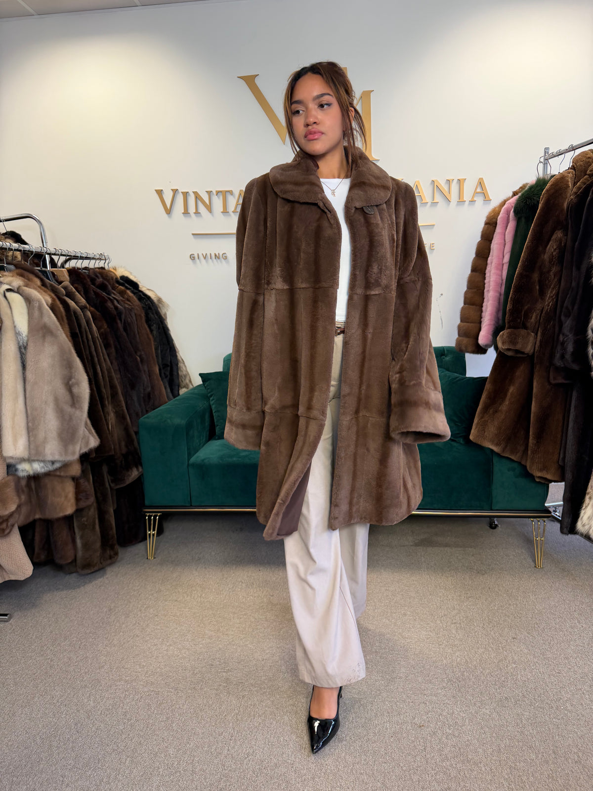 Brown Sheared Mink Fur Coat, XL, WIEN, Luxury