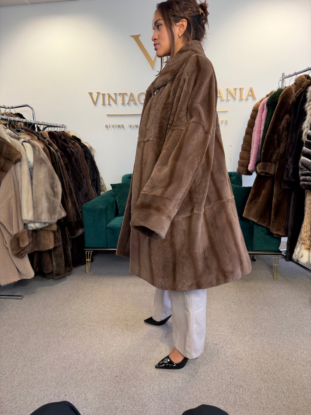 Brown Sheared Mink Fur Coat, XL, WIEN, Luxury