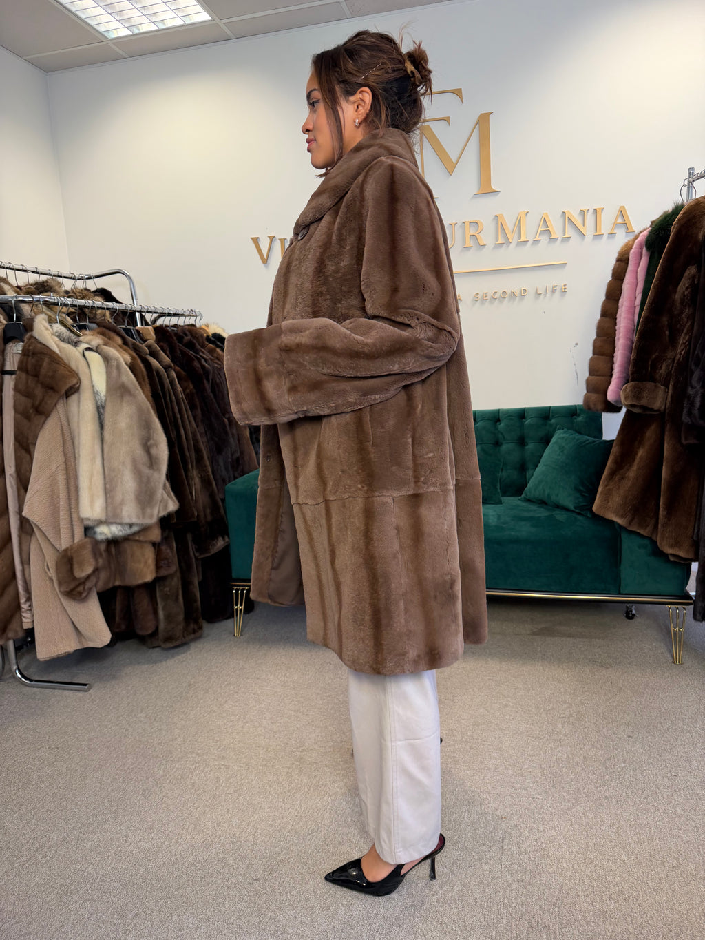 Brown Sheared Mink Fur Coat, XL, WIEN, Luxury