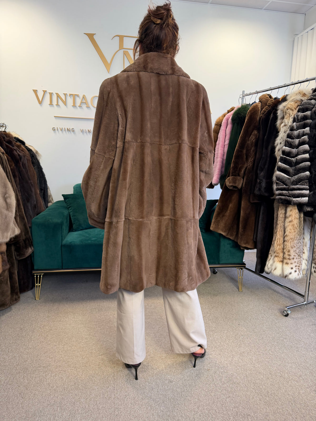 Brown Sheared Mink Fur Coat, XL, WIEN, Luxury