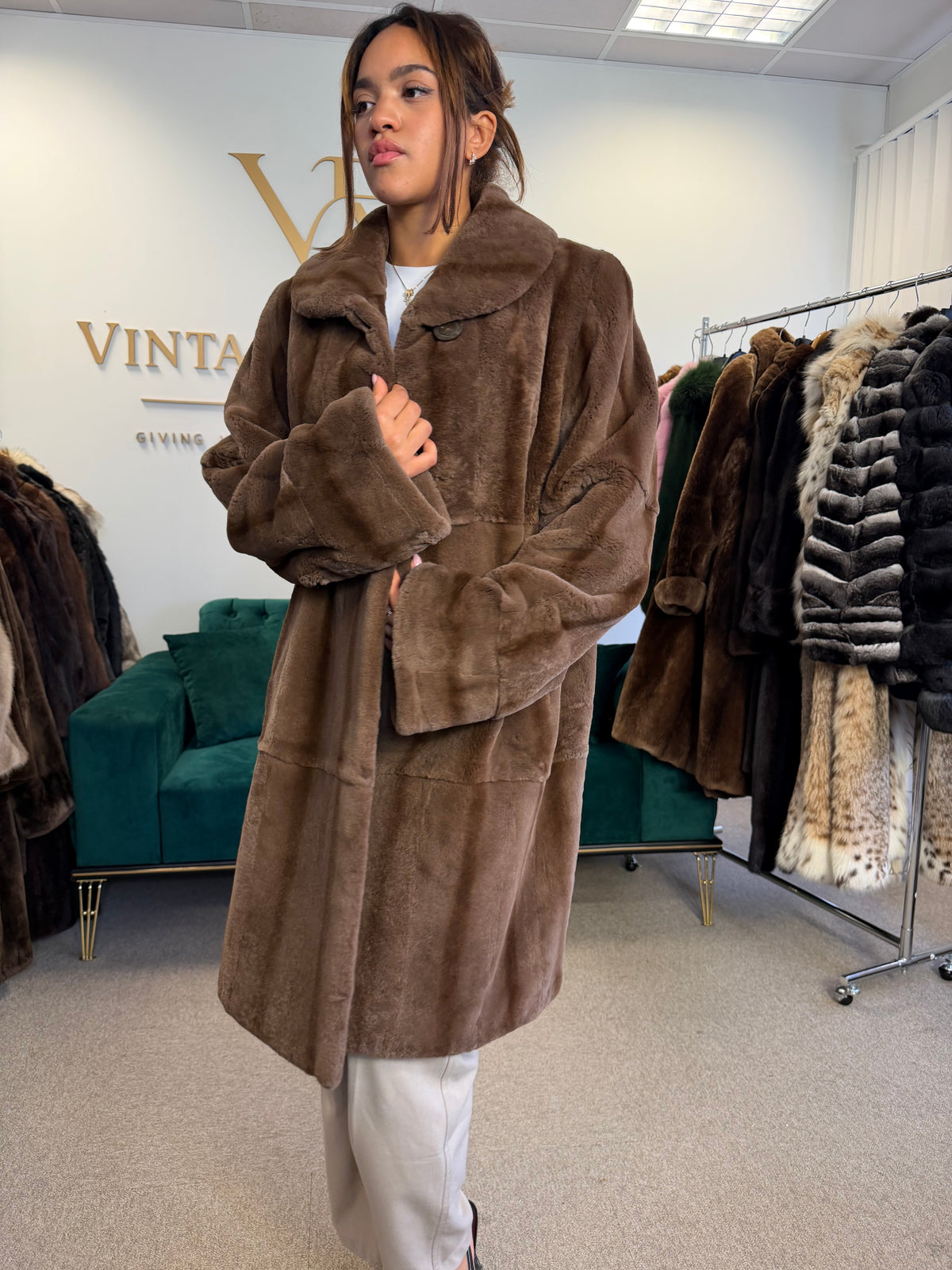 Brown Sheared Mink Fur Coat, XL, WIEN, Luxury