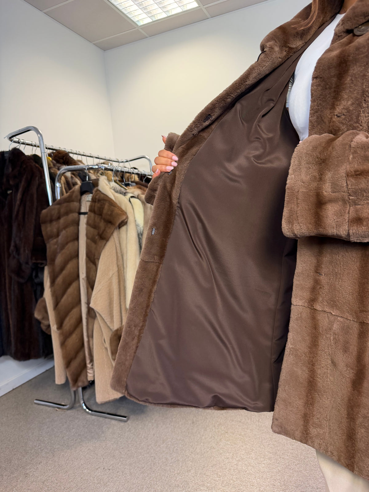 Brown Sheared Mink Fur Coat, XL, WIEN, Luxury