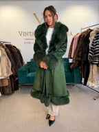 Green Dyed Leather Coat with Fox Fur Collar, Medium, Designer