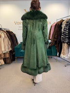 Green Dyed Leather Coat with Fox Fur Collar, Medium, Designer