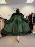 Green Dyed Leather Coat with Fox Fur Collar, Medium, Designer
