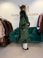 Green Dyed Leather Coat with Fox Fur Collar, Medium, Designer