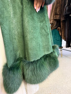 Green Dyed Leather Coat with Fox Fur Collar, Medium, Designer