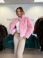 Short Pink Dyed Mink Fur Jacket, Medium, New