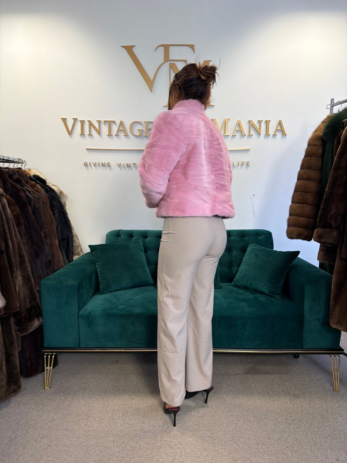 Short Pink Dyed Mink Fur Jacket, Medium, New