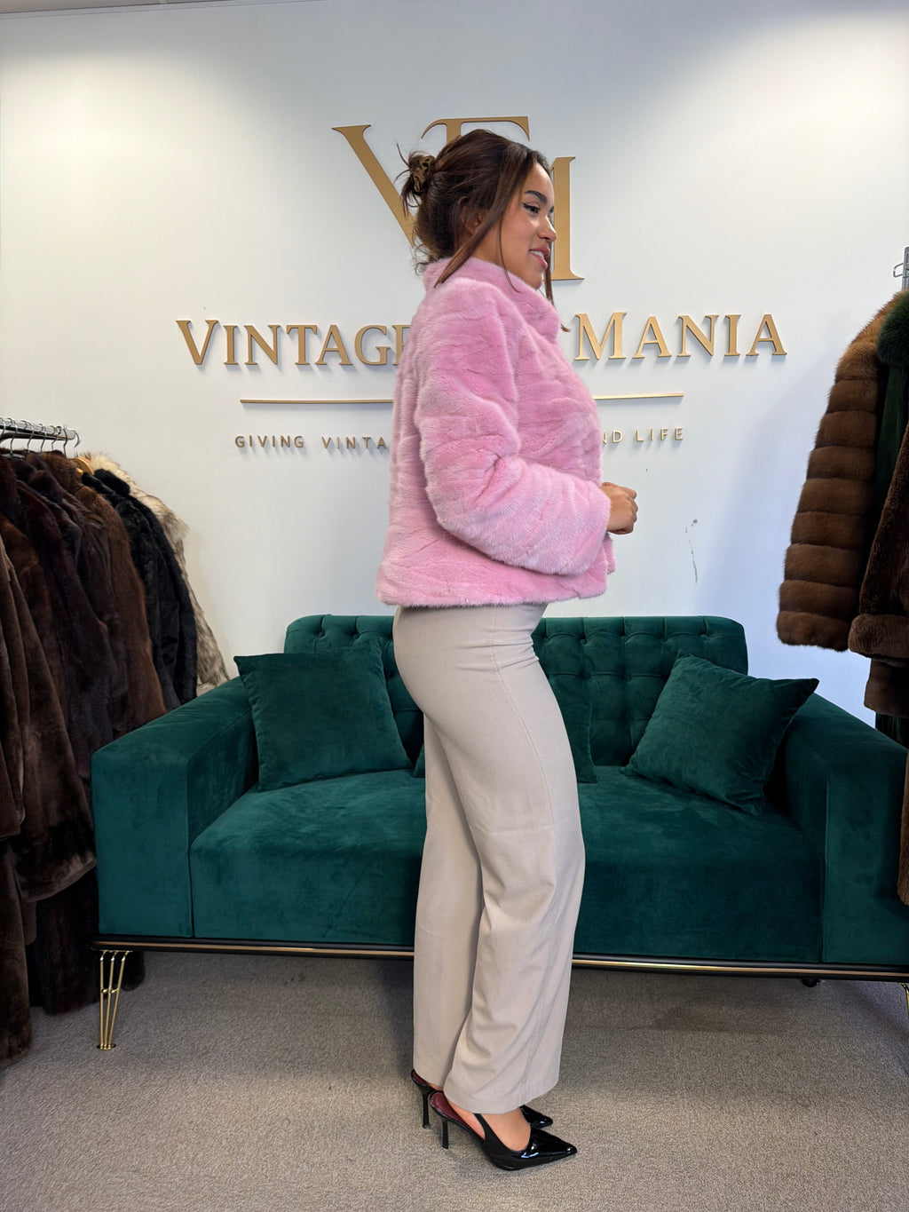 Short Pink Dyed Mink Fur Jacket, Medium, New