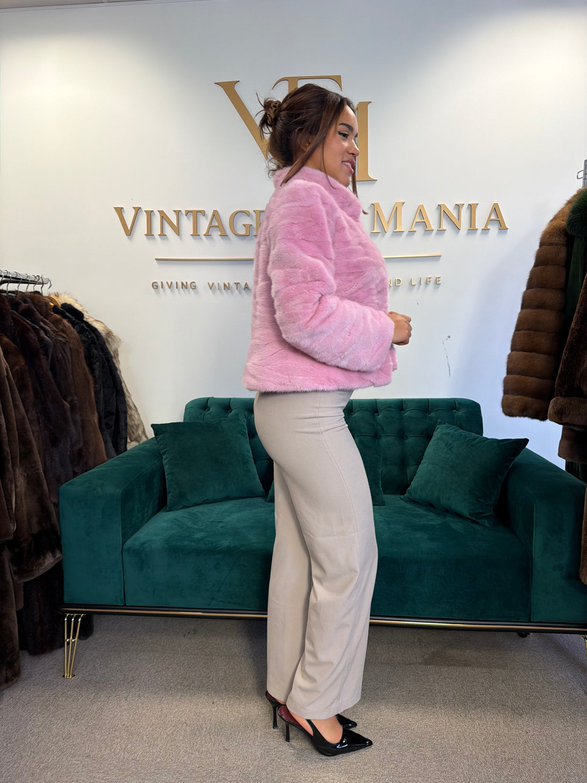 Short Pink Dyed Mink Fur Jacket, Medium, New