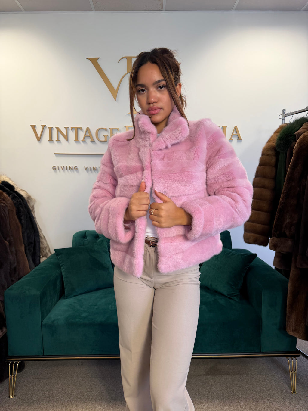 Pink Dyed Mink Fur Jacket, Medium, New