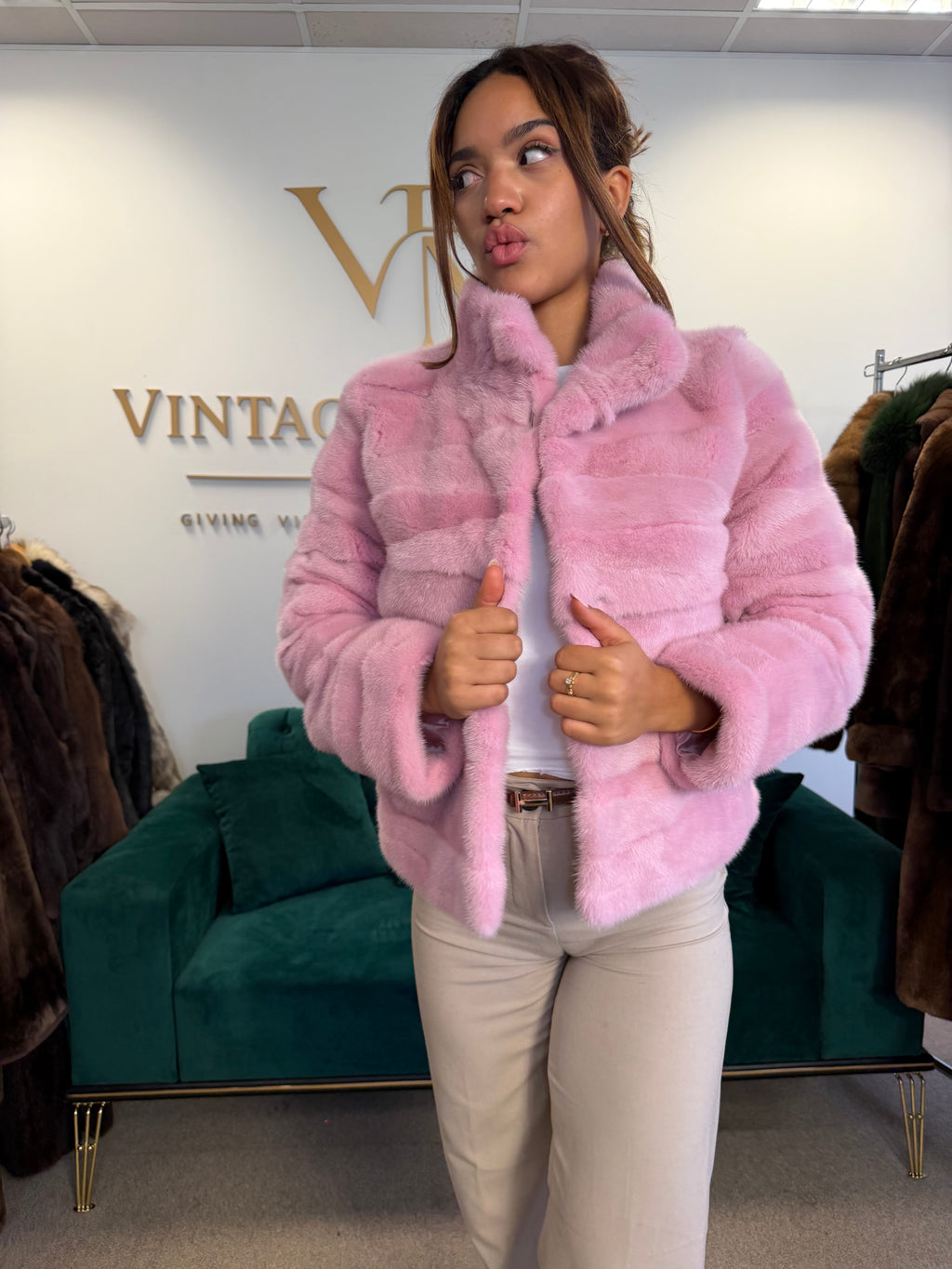 Pink Dyed Mink Fur Jacket, Medium, New