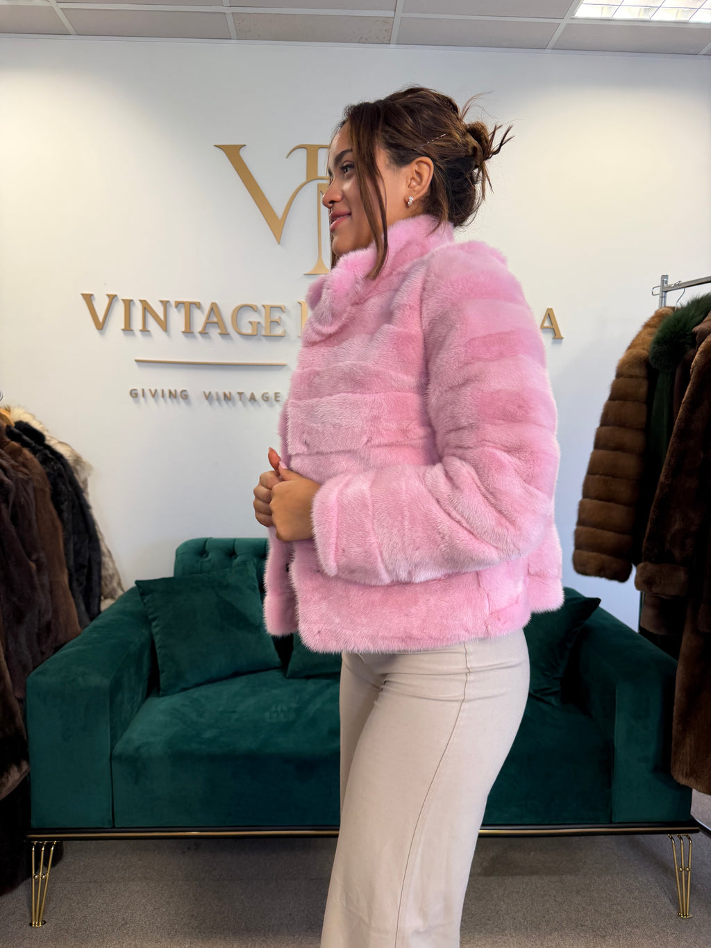 Pink Dyed Mink Fur Jacket, Medium, New