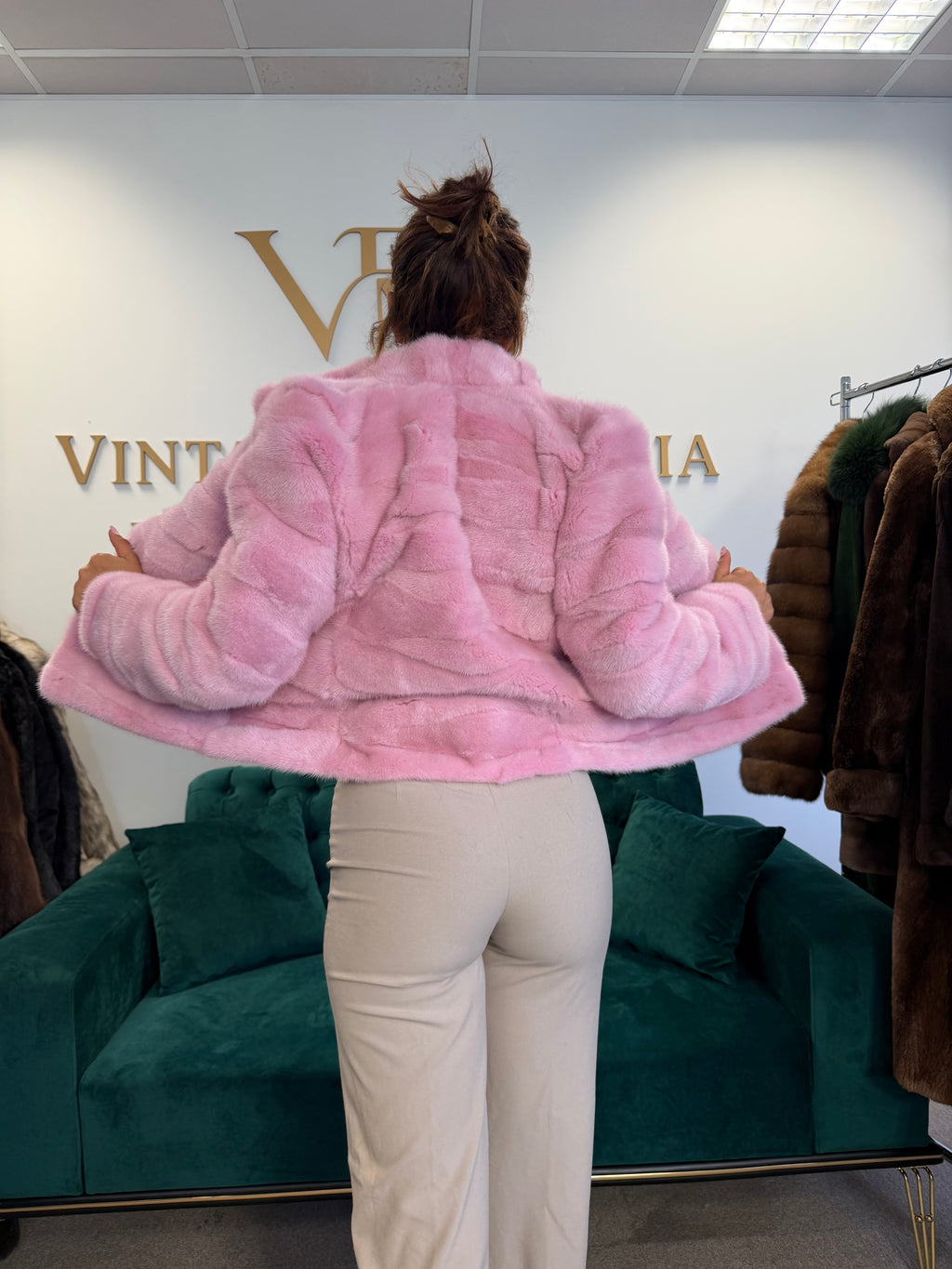 Pink Dyed Mink Fur Jacket, Medium, New