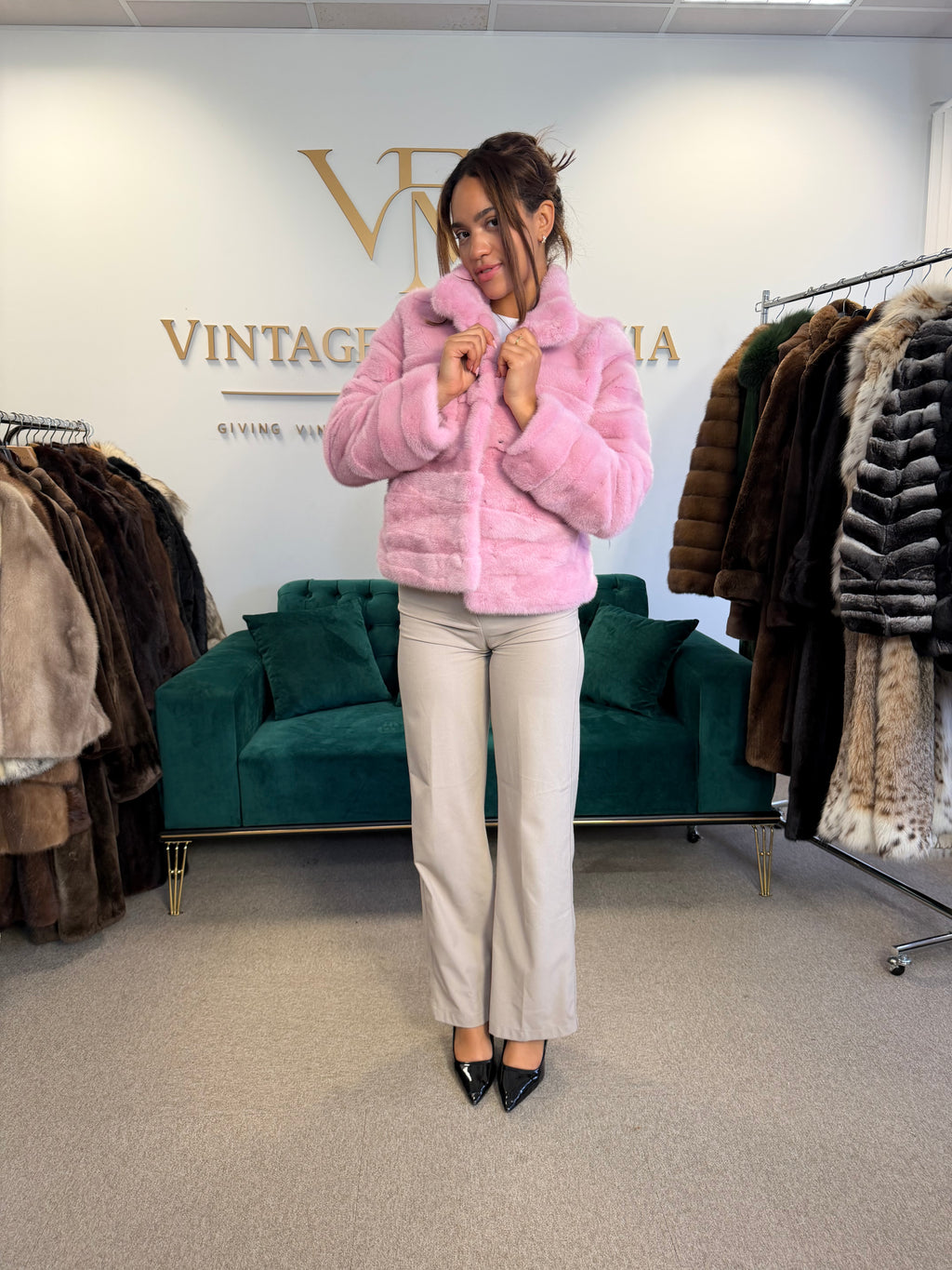 Pink Dyed Mink Fur Jacket, Medium, New