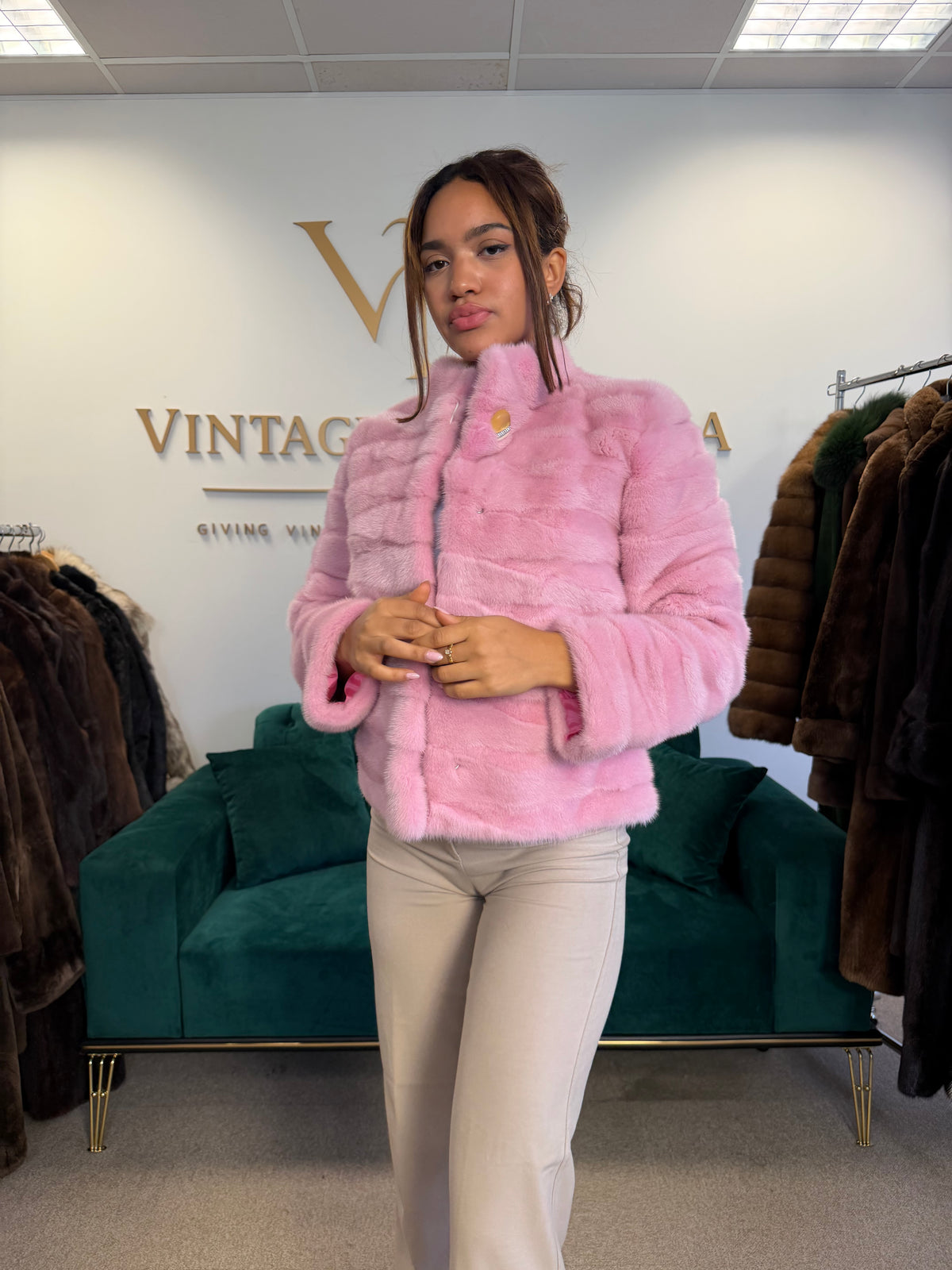 Pink Dyed Mink Fur Jacket, Medium, Pink Lining, New